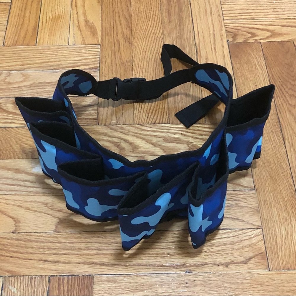 Blue Camouflage Beer Belt Holds 6 Cans or Bottles One Size.